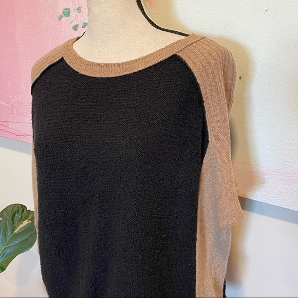 Free People Womens Tabard Sweater Size S Black Tan Two Tone Color Block - Picture 5 of 7